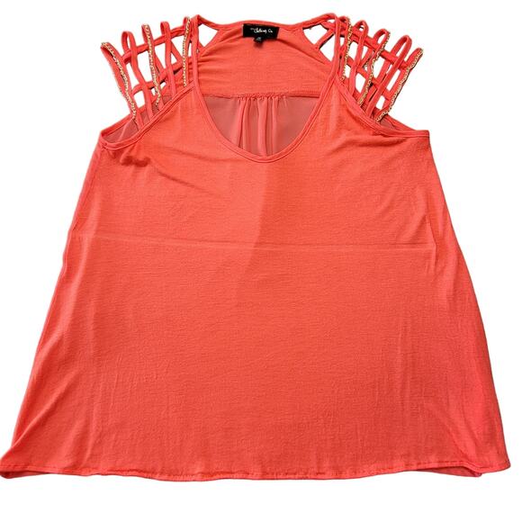 The Clothing Co Red Coral Shirt Sleeveless Blouse Cutout V-Neck Women Size M Top - Picture 1 of 6